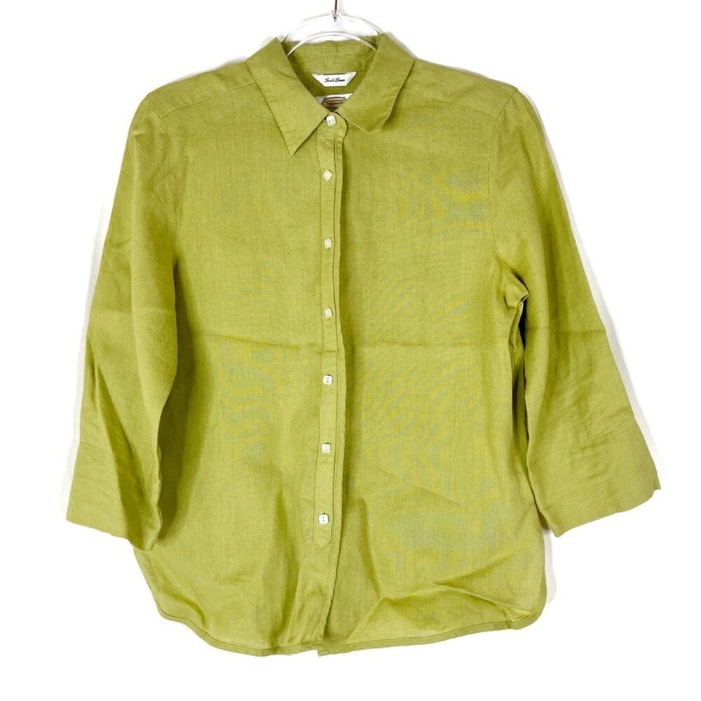 Talbots Chartreuse Irish Linen Button Up 3/4 Slee… - image 1